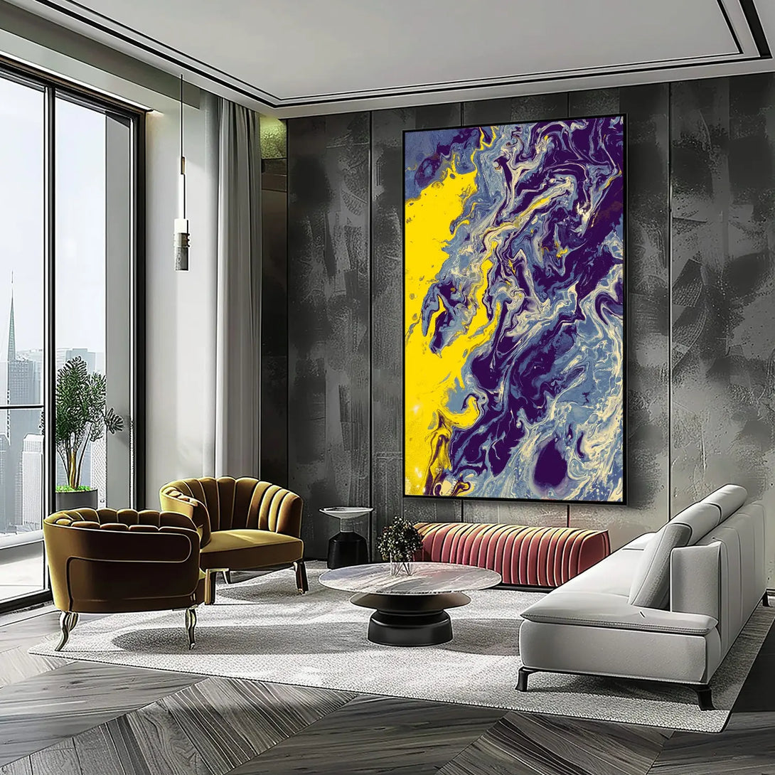 Blue & yellow graffiti fluid art GA#007 - iHomeArt