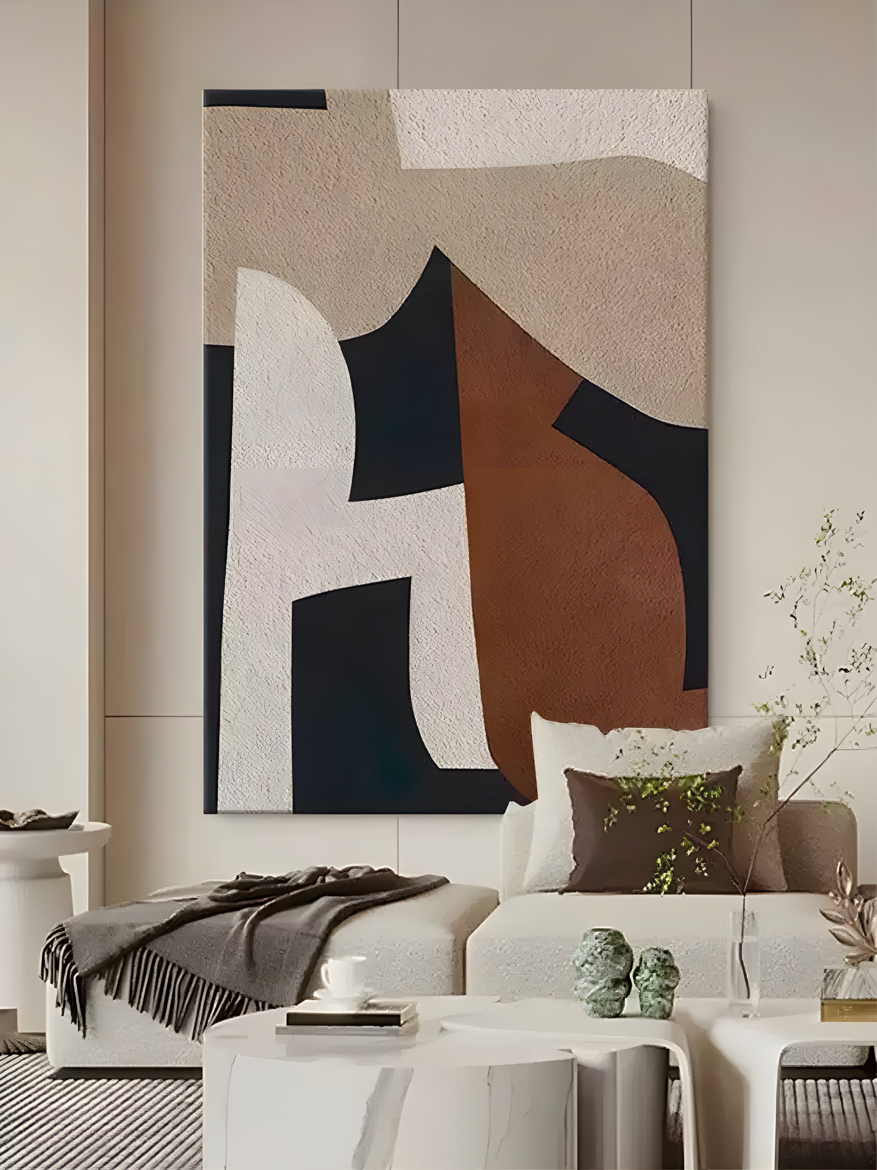 Beige black white Wabi-Sabi art WA#031 | Abstract minimalist