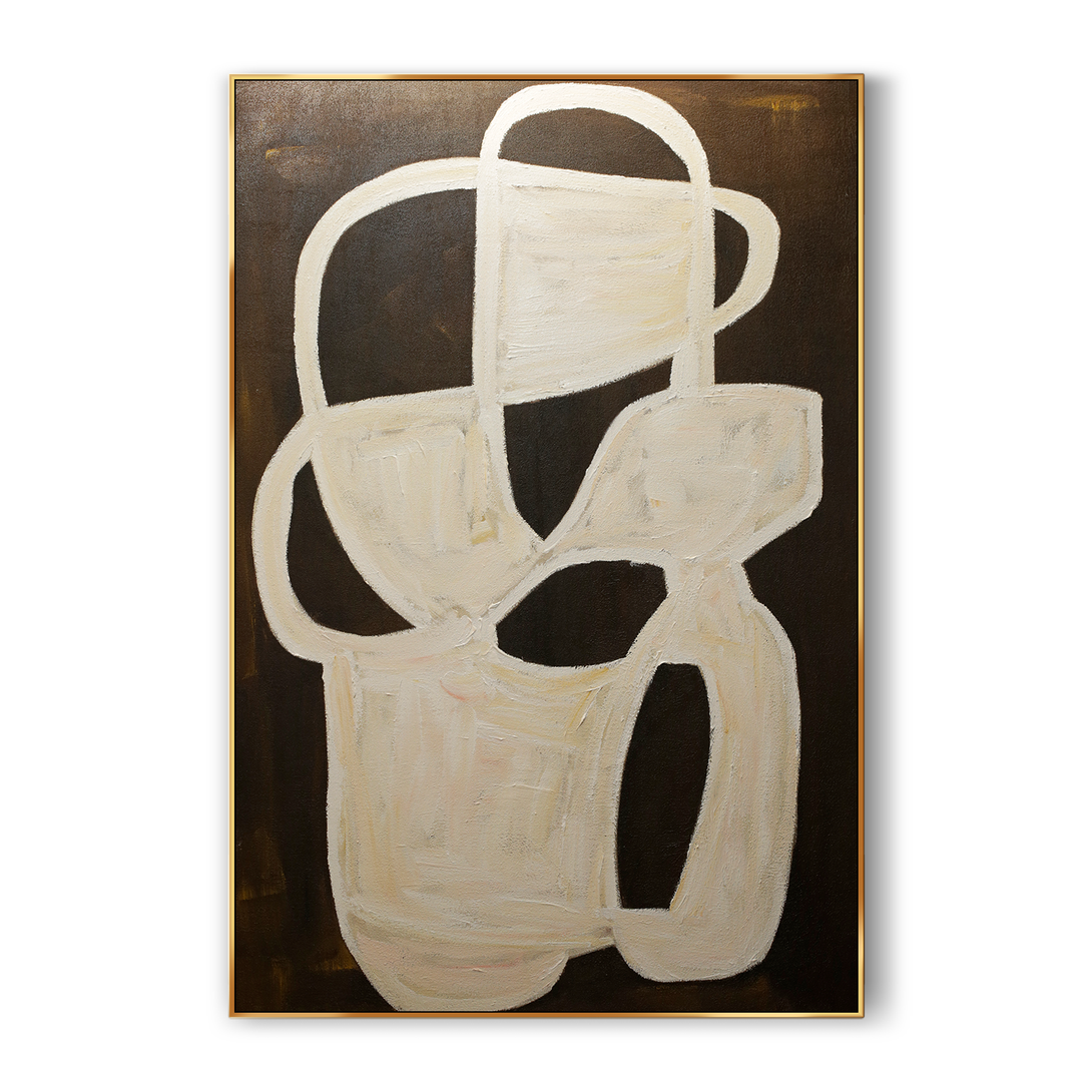 A large Wabi-Sabi wall art in minimalist style with a deep orange backdrop and light yellow and white patterns in the middle
