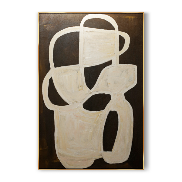 A large Wabi-Sabi wall art in minimalist style with a deep orange backdrop and light yellow and white patterns in the middle
