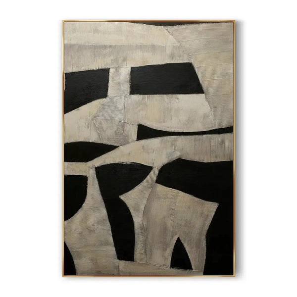 A large Wabi-Sabi wall art with random black patterns against a grey olive backdrop. 

