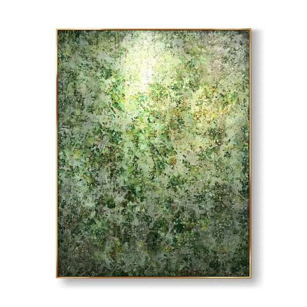 A large green abstract wall art featuring greenery in contemporary minimalist style 
