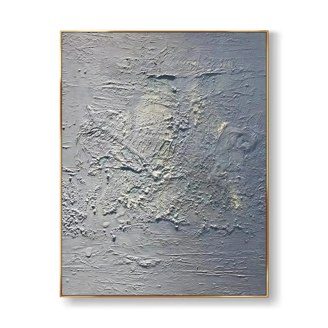 A large long wall art full of grey textures.
