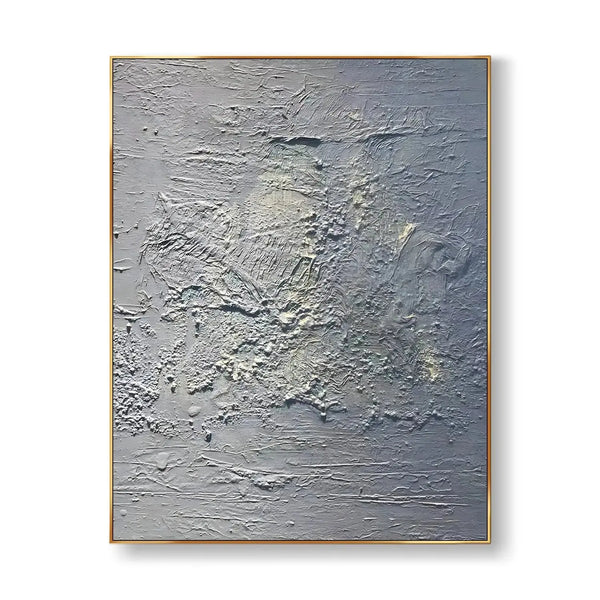 A large long wall art full of grey textures.
