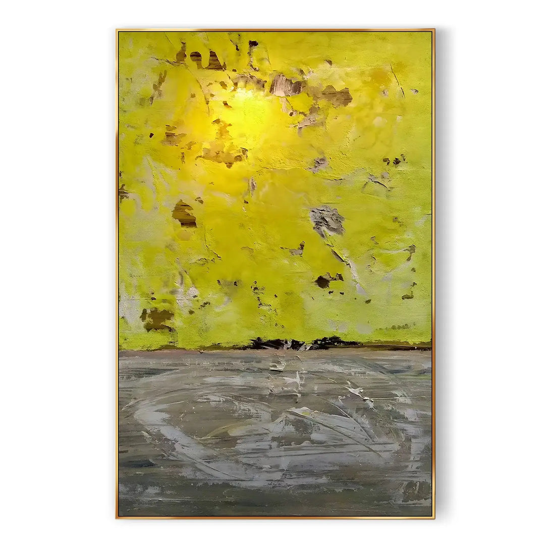 A large textured Wabi-Sabi wall art in yellow and grey 