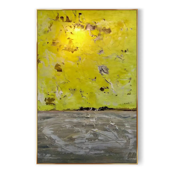 A large textured Wabi-Sabi wall art in yellow and grey 
