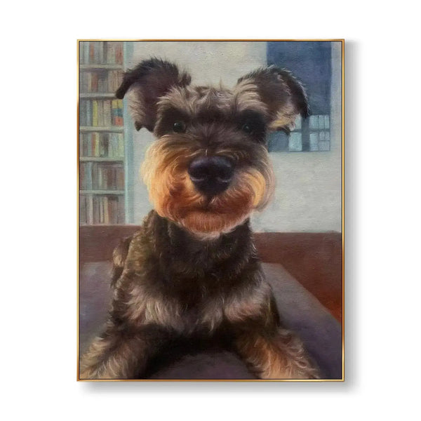 A portrait painting of a schnauzer in brown 