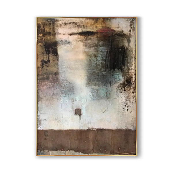 A colorful abstract Wabi–Sabi wall art, with brown as the primary color, along with black, blue, white, orange, white, rose-red and earthy-yellow color shades.
