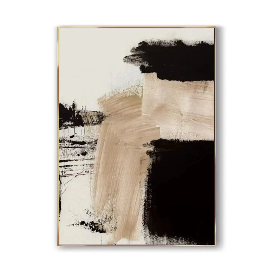 A contemporary minimalist art in black, white and gold 