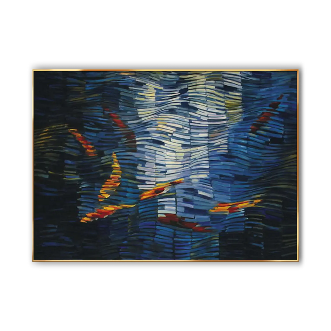 A blue and yellow abstract painting on canvas