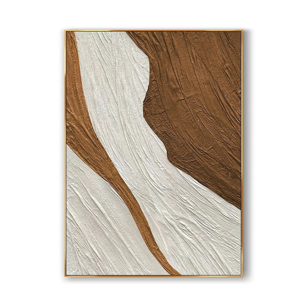 A brown and white Wabi-sabi wall art that’s textured.