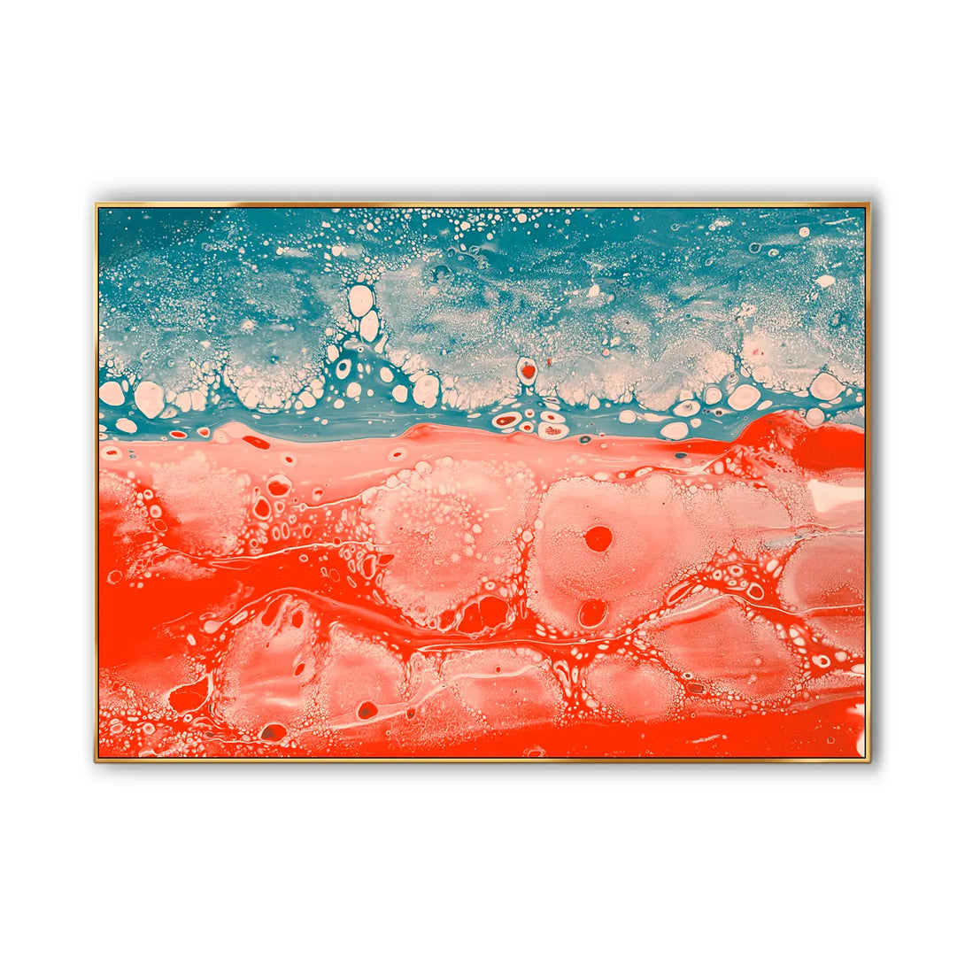 A large abstract graffiti wall art mixing red, blue, white and other colors