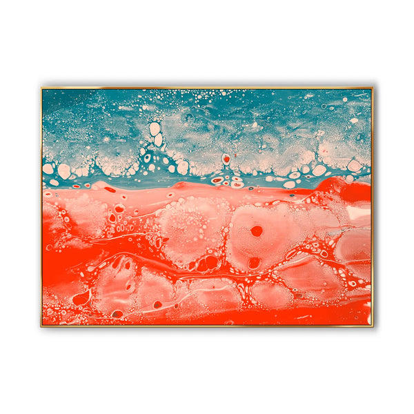 A large abstract graffiti wall art mixing red, blue, white and other colors