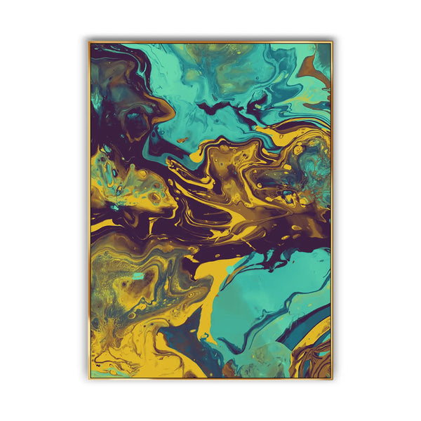 A large abstract graffiti wall art with multiple colors, including yellow, blue, black and others. 