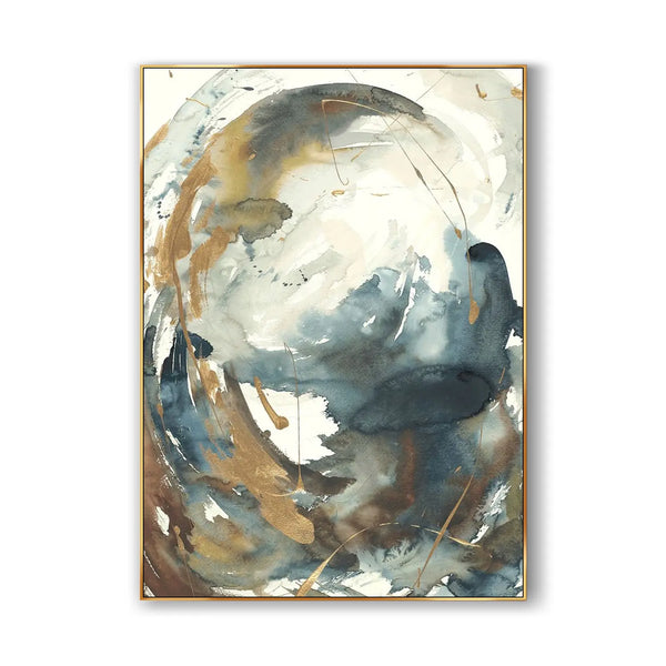 A contemporary colorful minimalist art in blue, white, yellow, brown, etc