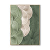 A textured Wabi-sabi wall art with green and white fan patterns