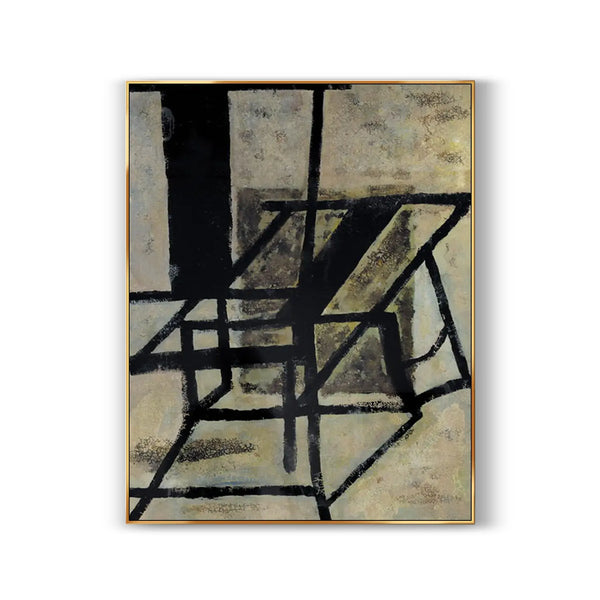 A contemporary minimalist artwork in black and beige. 