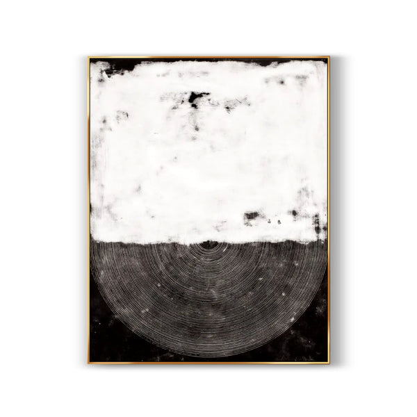 A contemporary minimalist artwork in black and white