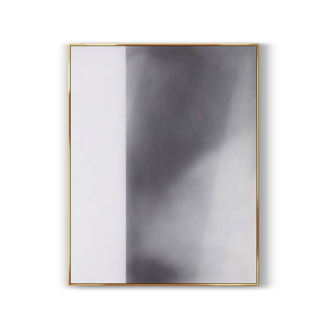 A contemporary minimalist artwork in grey and white