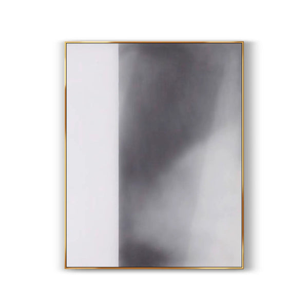 A contemporary minimalist artwork in grey and white