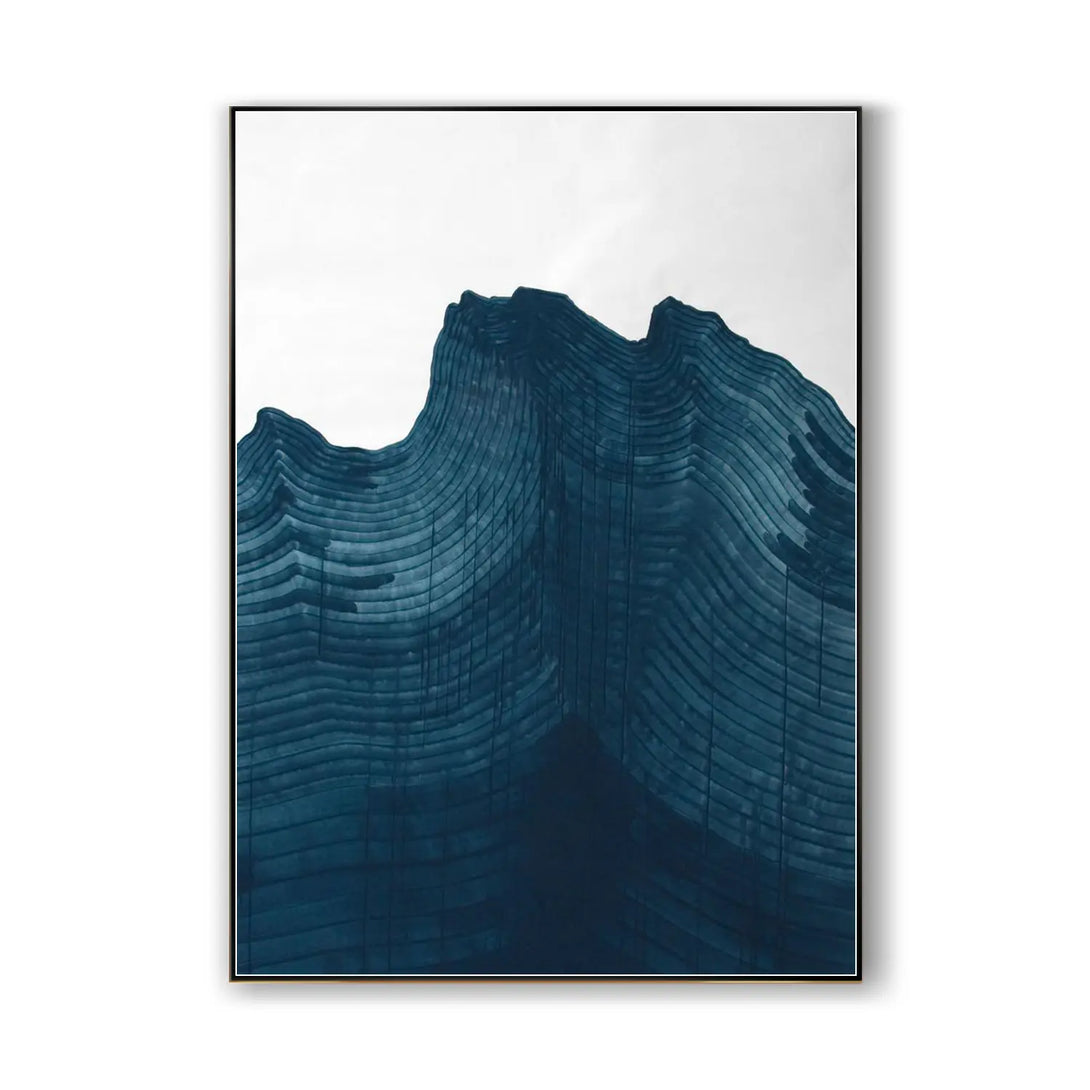 A large contemporary abstract minimalist painting in white and blue. 