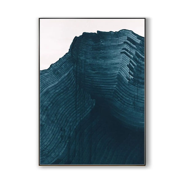 A large contemporary abstract minimalist painting in blue and white, while the blue takes up almost 90% of the canvas. 
