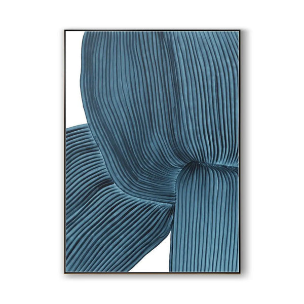 A large contemporary abstract minimalist painting in blue and white, while the blue takes up almost 95% of the canvas. 