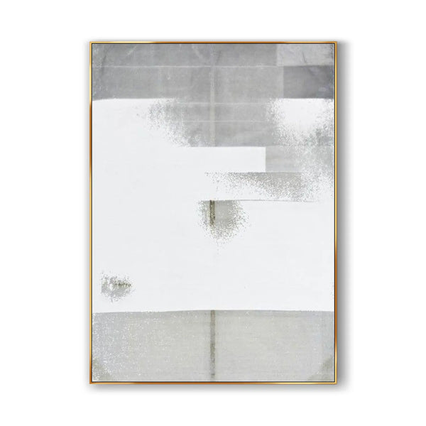 A contemporary minimalist artwork in white and grey 