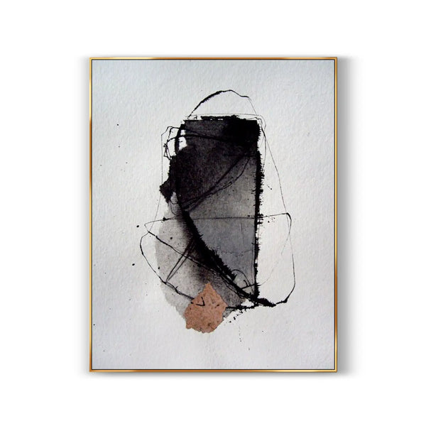 A contemporary minimalist artwork in white, black and a slight tinge of beige 