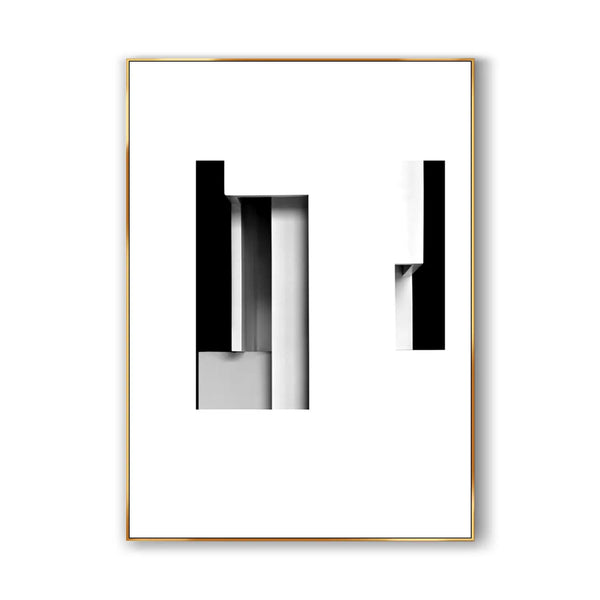 A contemporary minimalist artwork in white, black and grey