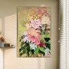 Textured pink flowers & green leaves painting PA#098