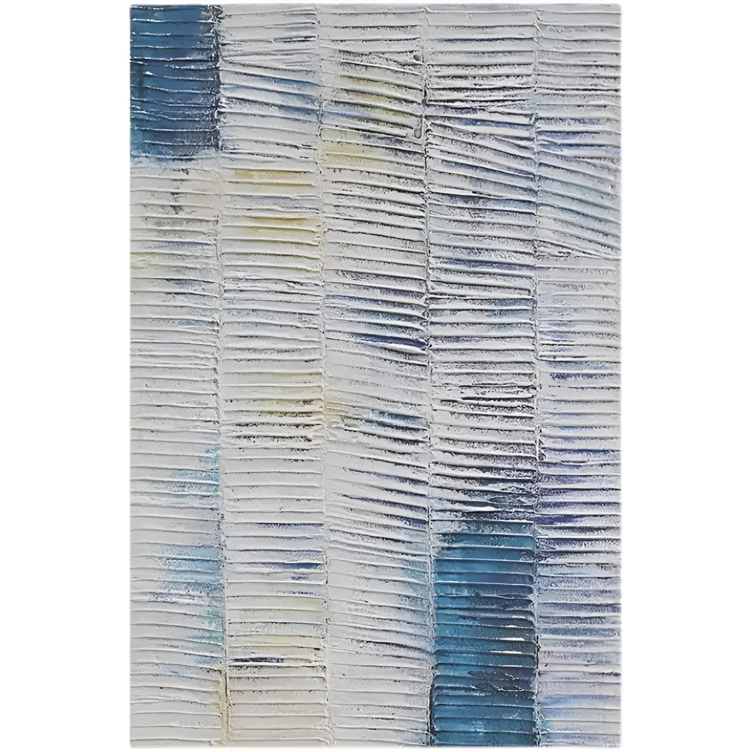 A large blue and white textured pattern painting 
