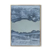 A large textured plaster wall art, made from acrylic and quartz sand showing two mountains in blue and a river flowing in between. 