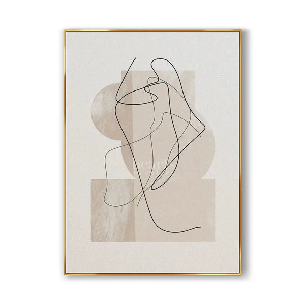 An abstract minimalist art with a beige figure on a white backdrop 