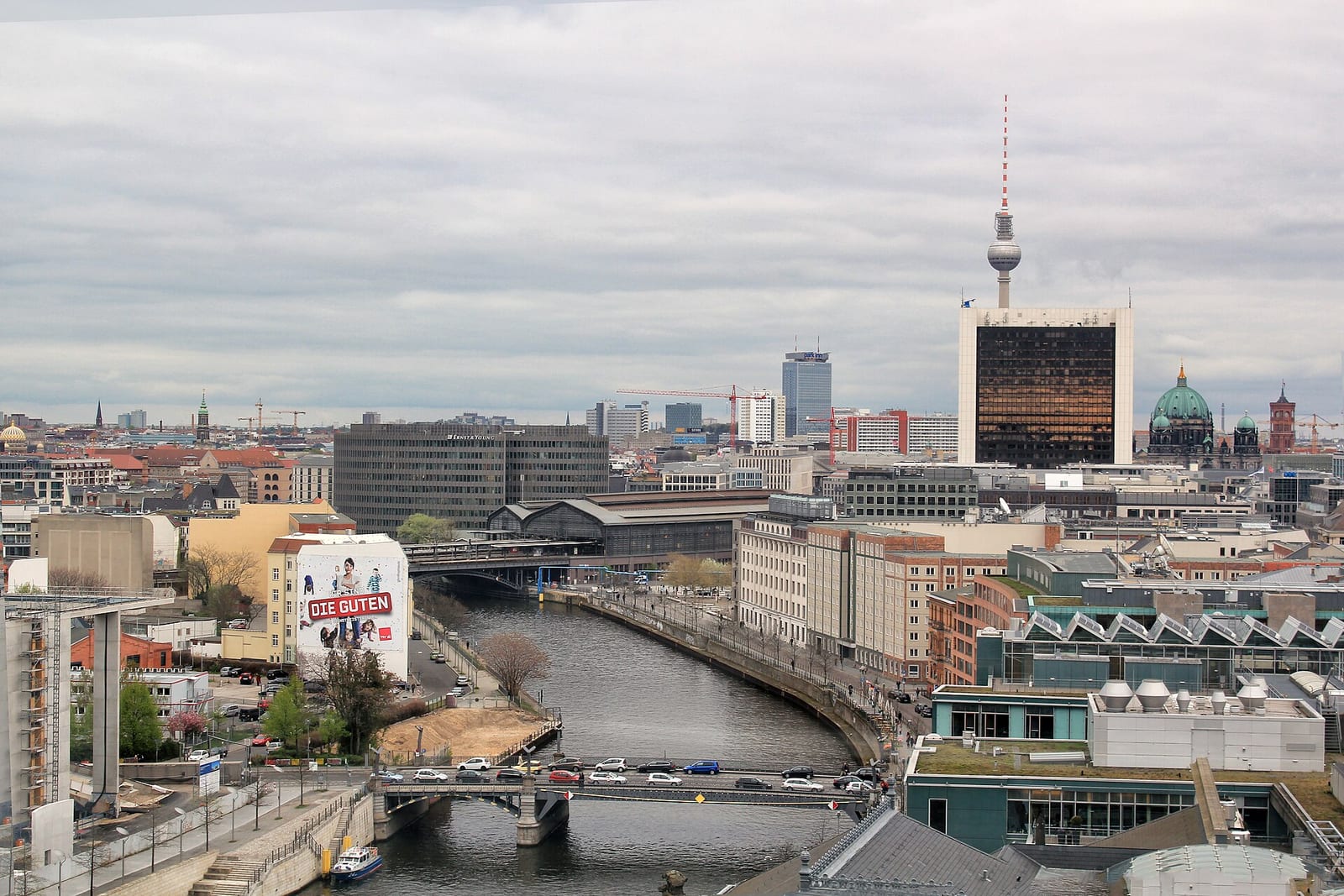 Berlin skyline viewed from the Reichstag dome with the Fernsehturm on the horizon