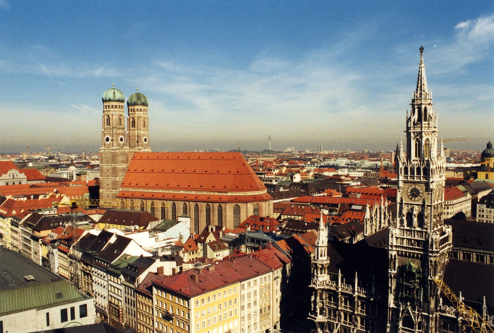 Munich skyline with the twin domes of the Frauenkirche and the New Town Hall spire