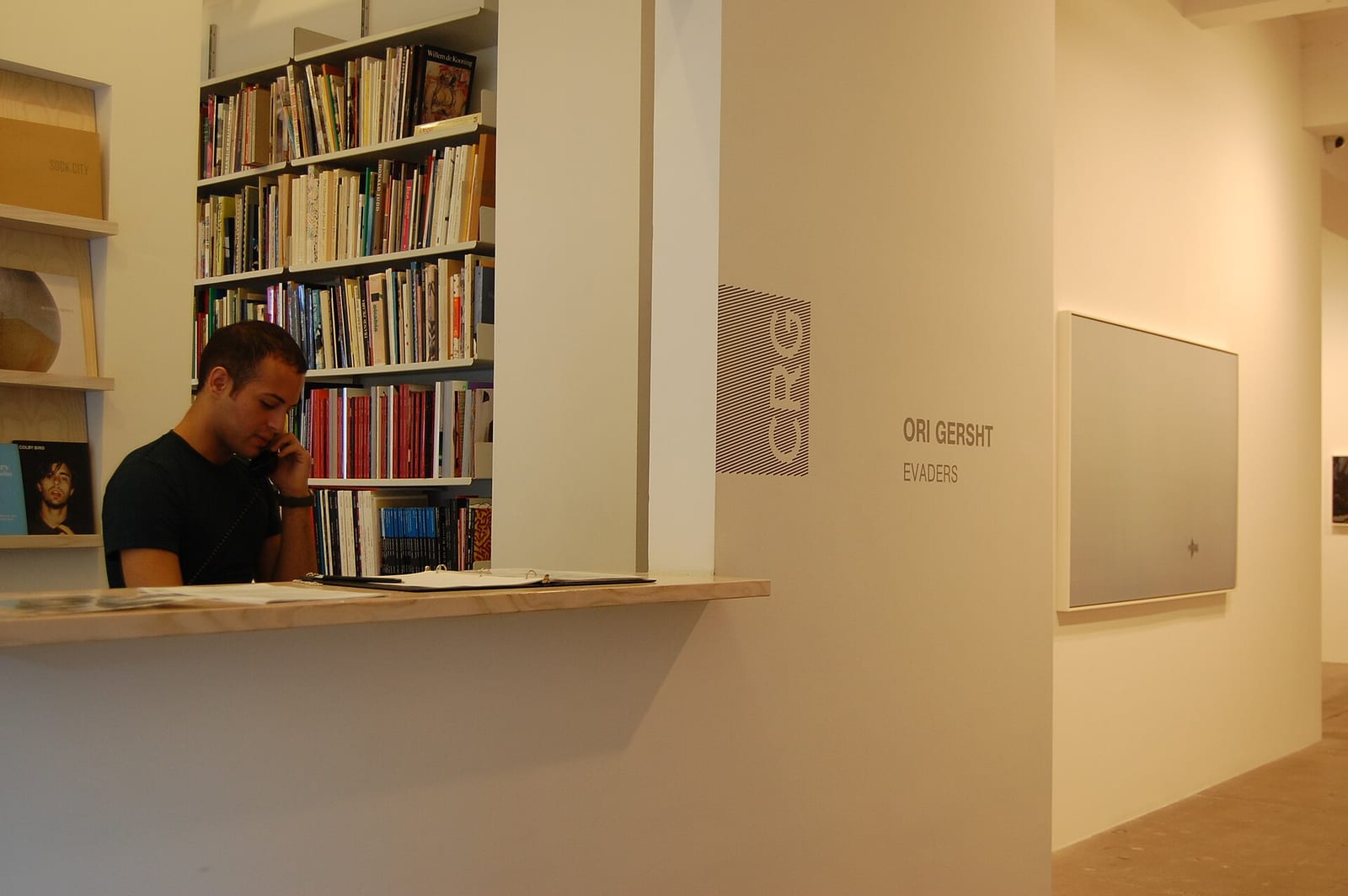 White-walled interior of CRG Gallery in New York City with paintings hung on the walls, 2009.